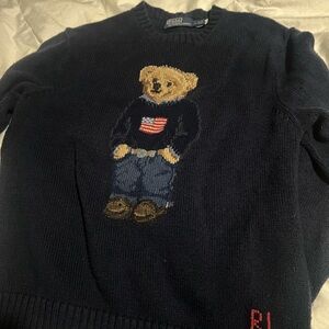 Polo by Ralph Lauren Navy Bear Crewneck Sweater with Flag Knit